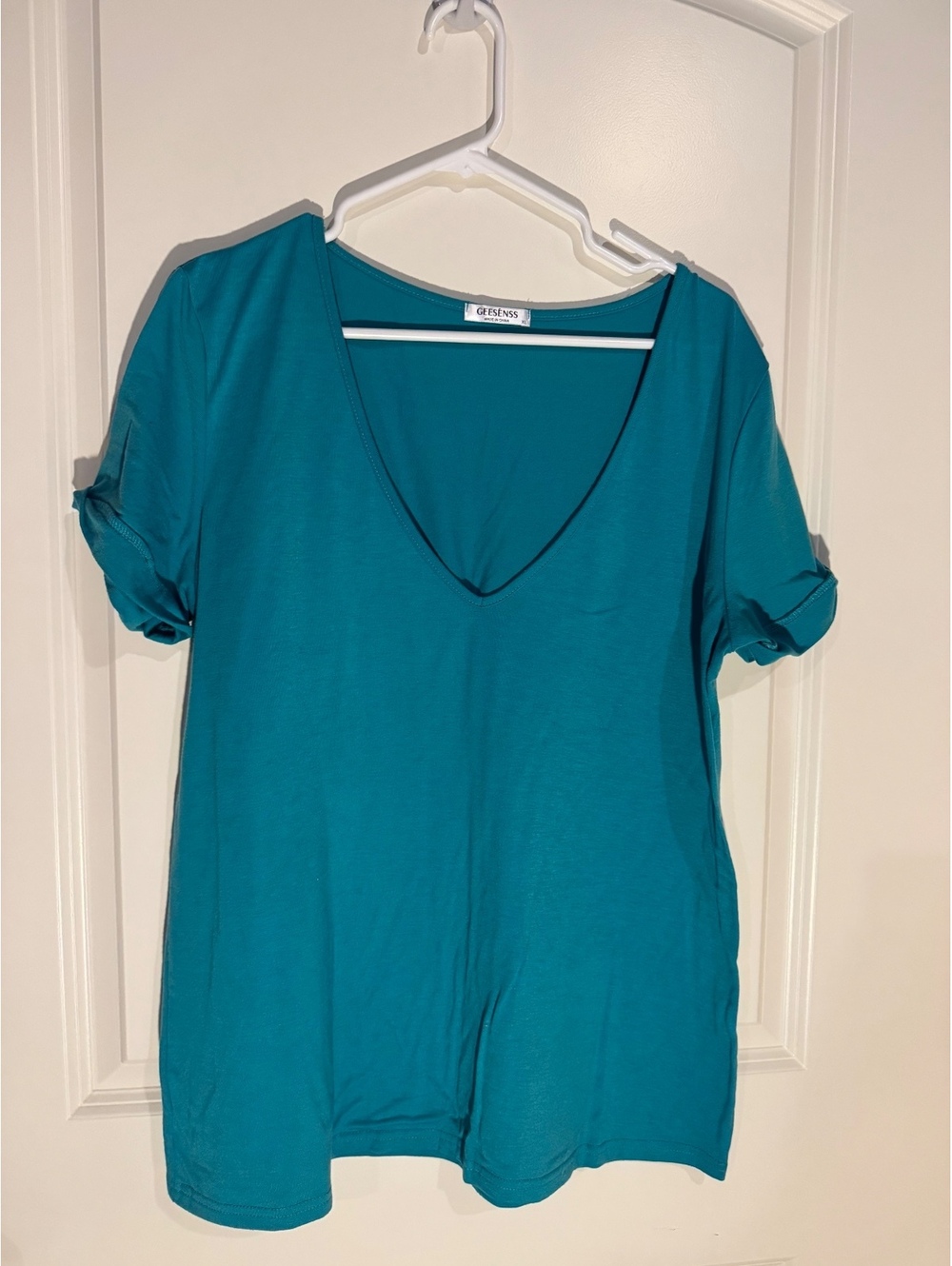 GEESENSS Women's Teal V-Neck Short Sleeve Shirt XL